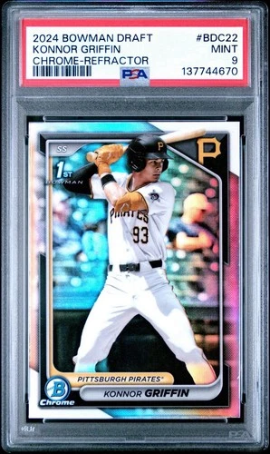 2024 BOWMAN DRAFT CHROME 1ST REFRACTOR #BDC22 KONNOR GRIFFIN PSA 9 PIRATES