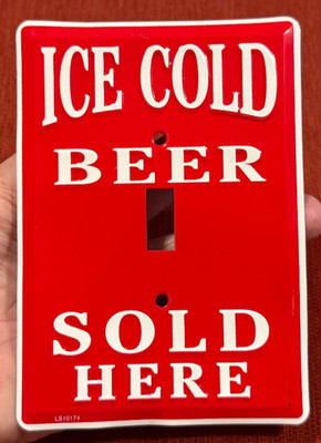 ICE COLD BEER SOLD HERE Single Metal Light Switch Plate Sign 6'' X 4.25''