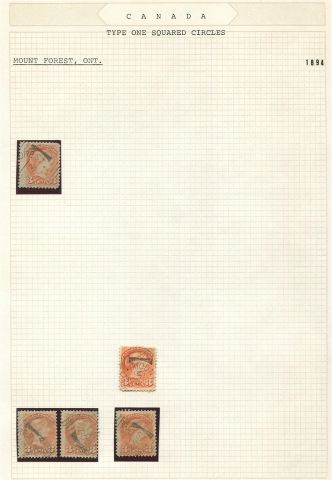 CANADA SQUARED CIRCLE CANCEL STUDY LOT TYPE I "MOUNT FOREST, ONT" - Imagem 2 de 4