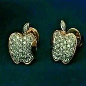 Authentic 2CT Moissanite Round Cut Apple Women's Stud Earring 14K Yellow Gold Plated
