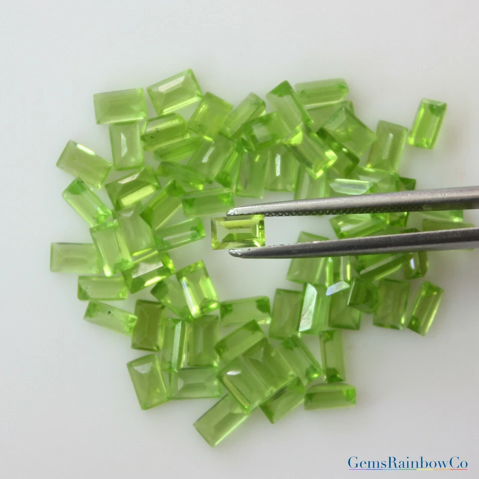 Piedras preciosas sueltas facetadas corte baguette peridoto natural 5x3 mm y 6x3 mm calidad AA Foto 2 de 4
