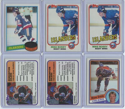 1980's Topps 6 Card Group Lot Inc. Bossy (x3) and Gretzky (x3)