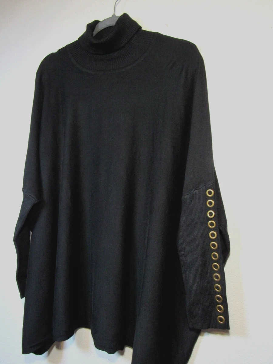 Joseph A. Black Turtleneck Poncho Sweater With Dropped Shoulder Sleeves  Size XL. | eBay