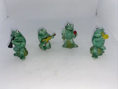 Vintage Enesco Musical Green Frog Figurine Quartet 1978 Singing Dancing Band