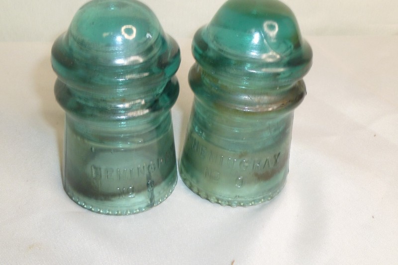 Lot of 2 Hemingray No. 9 Patented Aqua Telegraph Telephone Insulator chips