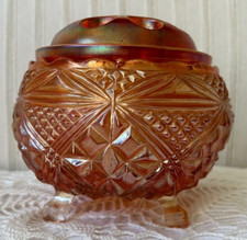 Unusual 3-Legged Vintage Marigold Carnival Glass Flower Frog 9 Holes 4-3/4" High