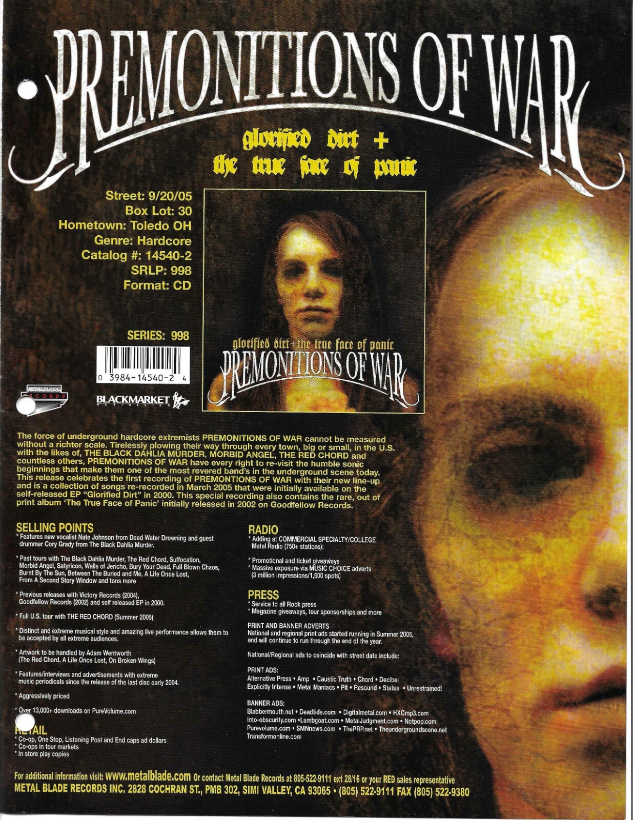 PREMONITIONS OF WAR Rare VINTAGE 2005 PROMO TRADE AD Poster for True 8.5x11 MINT