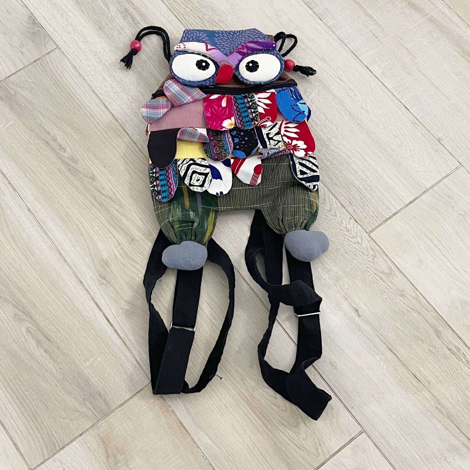 Boho Handmade OWL Patchwork Multi-Color Drawstrin… - image 1