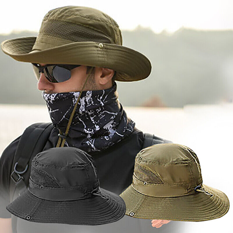 Mens Boonie Bucket Hat Cap Cotton Wide Brim Sun Outdoor Fishing Military  Hunting