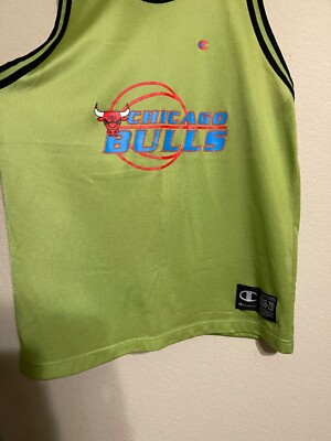 Rare VTG 90s Y2K Chicago Bulls Champion NBA Basketball Jersey Lime