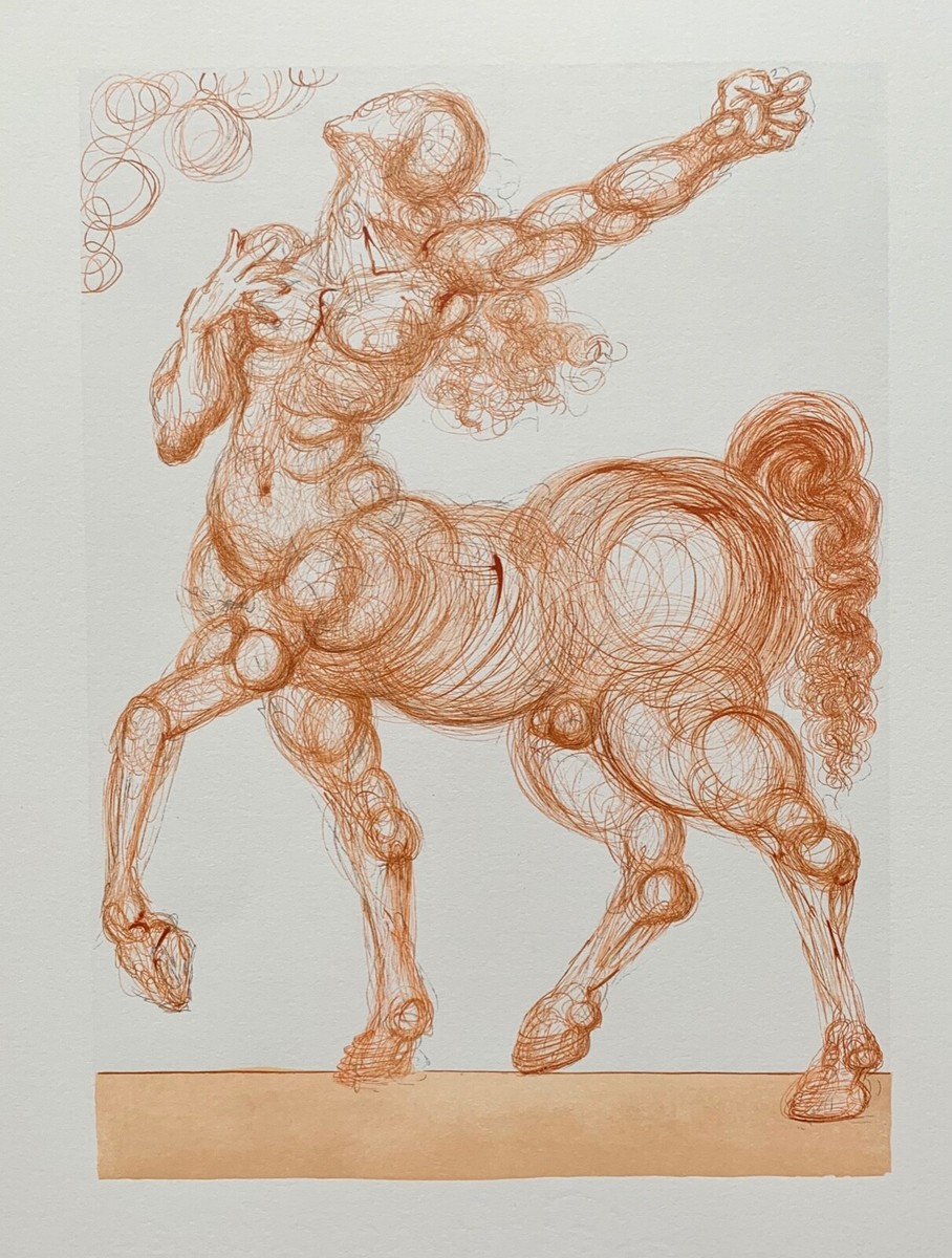 Salvador Dali 1960 DIVINE COMEDY INFERNO #25 CENTAUR Woodcut