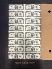1976 Uncut Sheet of 16 $2 Dollar Bills Bicentennial 76 Star Notes