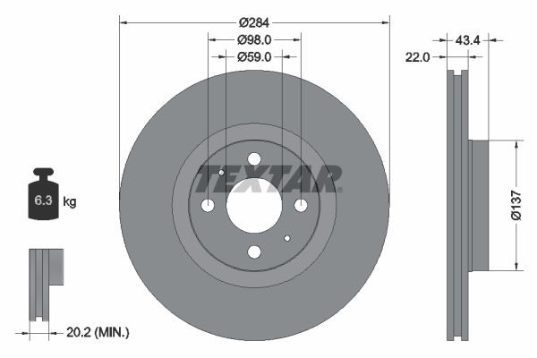 Textar Bremsscheiben Textar PRO Ø 284Mm InnenbelüFtet Beschichtet 92053503-image