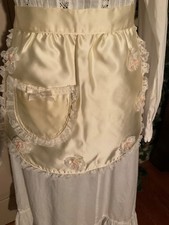 Vintage MCM Satin Baby Shower Apron with Lace and Babies
