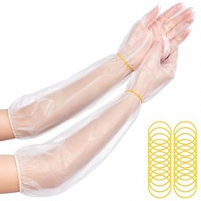 Qianyu 100 PCS Disposable Long Gloves Plastic Dressing Gutting Gloves