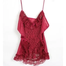 Alana Gale Lingerie Teddy Womens Small Red Vintage Lace Ruffled Sexy 80s