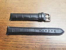Mens Black Leather Watch Strap, New Old Stock, Silver Buckle, 20mm Ends #O531