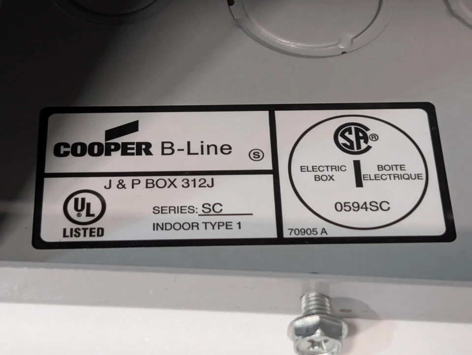 Cooper B-Line J & P Box 312J Series C Type 1 Screw Cover Junction Box Enclosure - Image 4 of 4