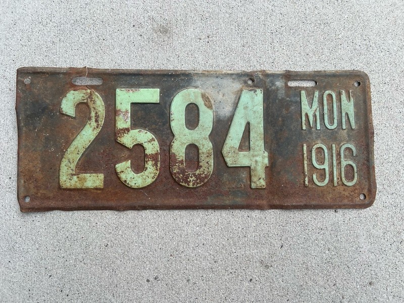 1916 Montana License Plate 2584 Vintage Number Tag - All Original