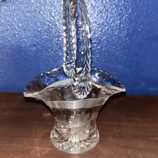 Vintage Duncan  Miller Cut Glass Bride  s Basket Etched Floral Clear Glass
