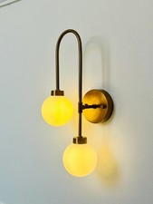 Elegant Brass Wall Light Mid-Century Modern Double Globe Sconce Interior Art