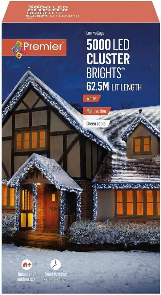 Premier 5000 Luci LED a Grappolo per Albero di Natale da Interno Esterno con Timer BIANCO