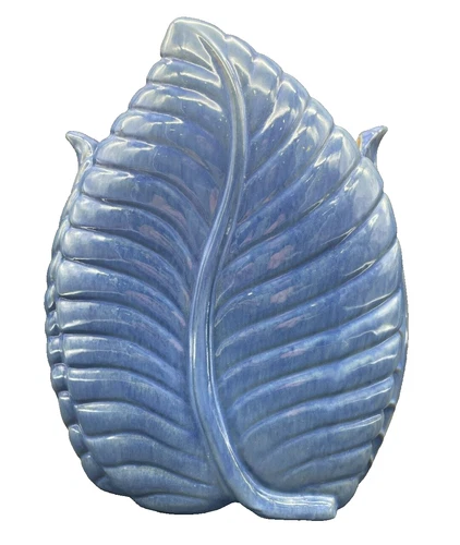 VINTAGE STANGL POTTERY TERRA ROSE LEAF VASE 3441 LARGE BABY BLUE GLOSSY 1940-60