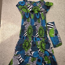 3 Piece Outfit Set Womens Small Multicolor Floral Ruffle Top Skirt Headwrap