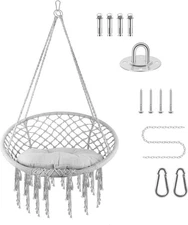 330 LBS Capacity Hammock Chair, Hammock Hanging Swinging Macrame Chair w/Cushion