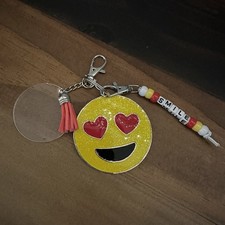 Handmade Heart Eyes Emoji Keychain Smile Beaded Charm Cute Gift Accessory