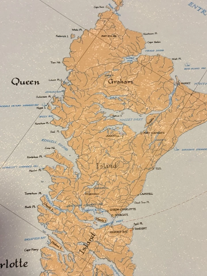 Mapa de pared vintage de la costa noroeste de Alaska BC 59x30 tubo original decoración náutica Foto 4 de 4