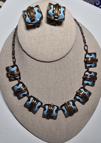 Matisse Copper And Blue Enamel Necklace And Earrings