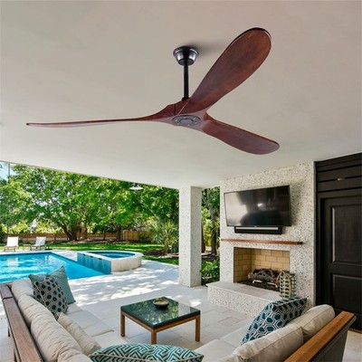 70'' Farmhouse Solid Wood Ceiling Fan Nolight Walnut Finish Reversible In/Outdoor