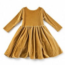 Girls Gold Velvet Long Sleeve Party Dress Crinoline Skirt Size 14 Made in USA