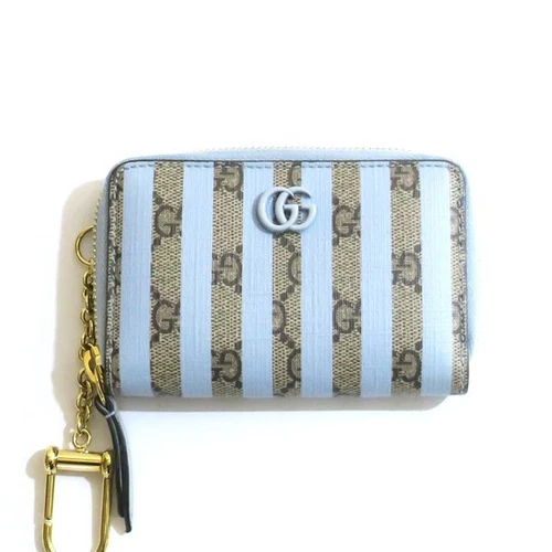 Gucci Supreme Porte cartes rayé toile et cuir bleu clair porte monnaie femme