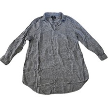 Tahari 100% Linen Tunic Shirt Dress 1X Chambray Blue Gray Roll Tab Sleeve Summer