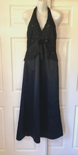 Shani Maxi Empire Halter Dress Black Lace Sequins Backless Cocktail Evening Sz 6