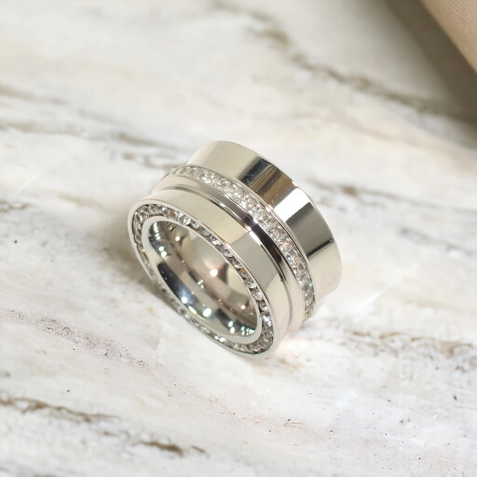 Edelstahlringe Damen Ring Wuchtig 14mm Massiv rose silber XXL Modern Zirkonia - Bild 4 von 4