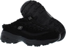 Skechers Women's D'Lites Comfy Steps Sneaker Mule Faux-Fur Black ALL SIZES