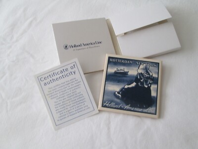 Holland America Line ''Rotterdam,'' Ceramic Blue Delft Cork Backed Tile Coaster