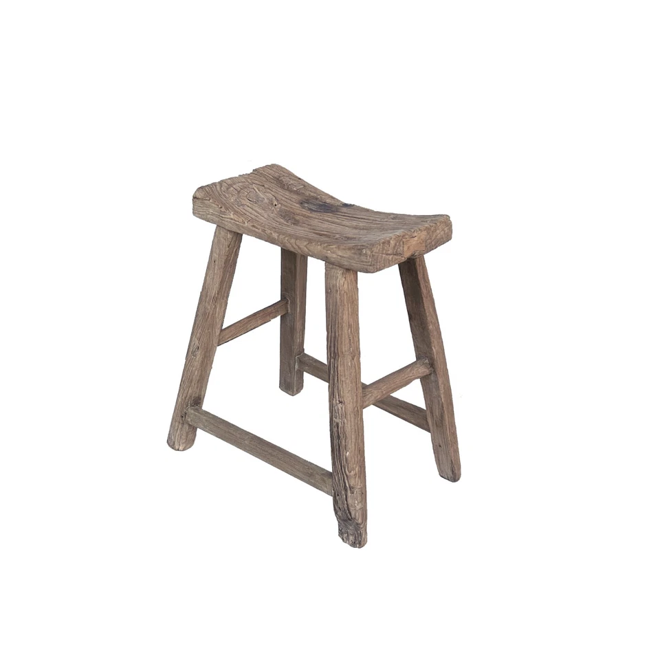 Rustic Raw Wood Rough Grain Village Retro Slim Narrow Bench Stool ws4454 - Image 2 of 4