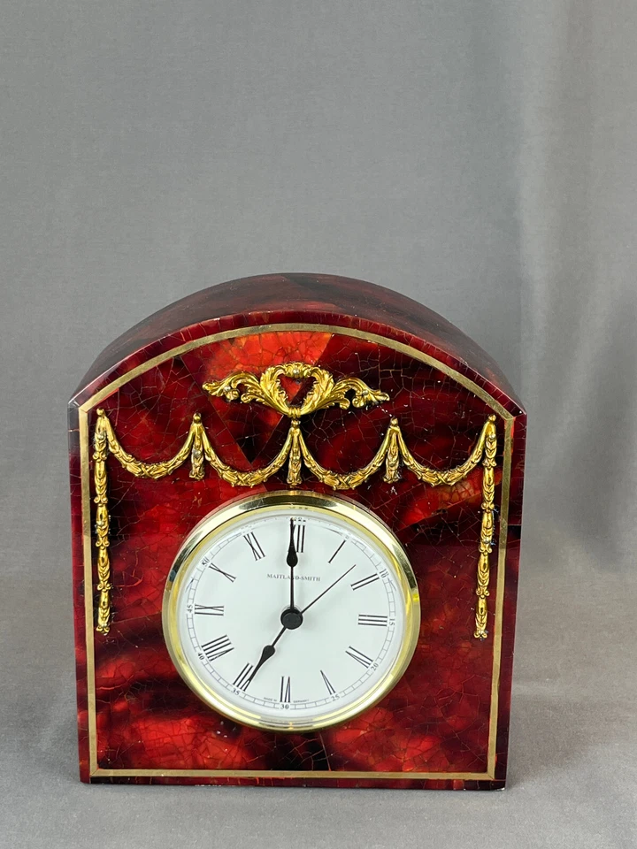 Maitland Smith 棕色 Penshell 镶嵌 8 英寸地幔架时钟带 Ormolu 底座 — 第 2/4 张图片