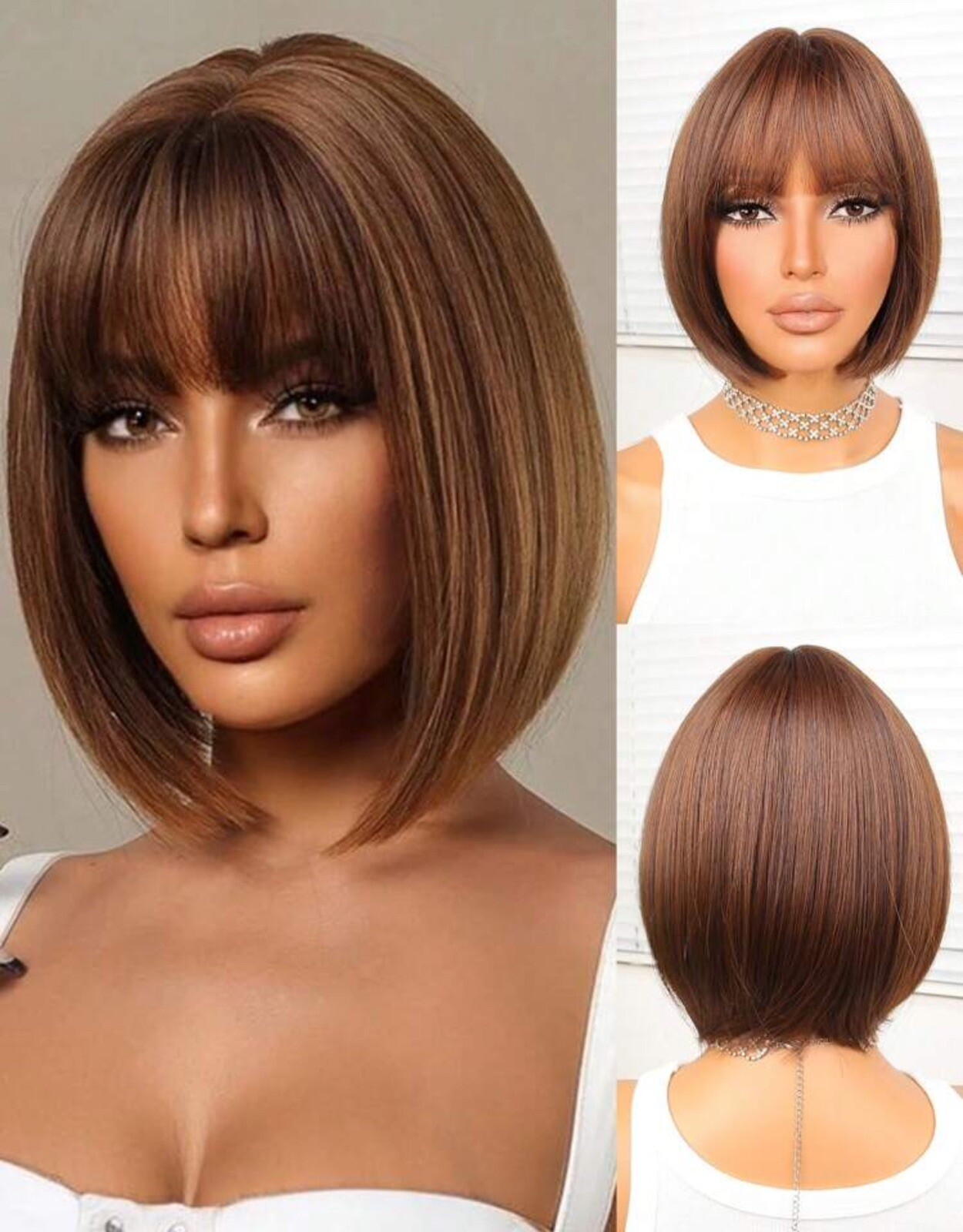 Perruque pixie brun clair solution cheveux courts volumineux avec 4 bonnets