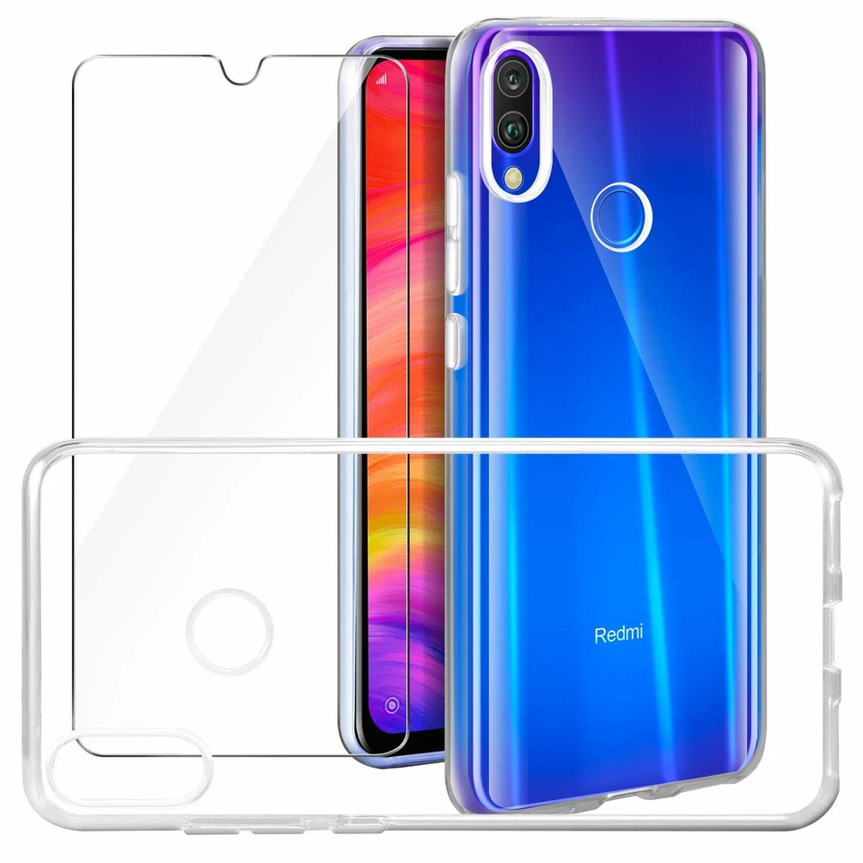 COVER CUSTODIA + PELLICOLA VETRO TEMPERATO PER XIAOMI REDMI NOTE 7 TRASPARENTE  - Immagine 3 di 4