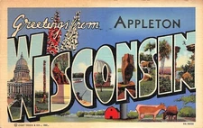 # G3882     APPLETON,  WI.    LARGE LETTER LINEN   POSTCARD,