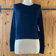 NEW VELVET BY GRAHAM & SPENCER KARLY NAVY REVERSIBLE COTTON CARDIGAN SWEATER S