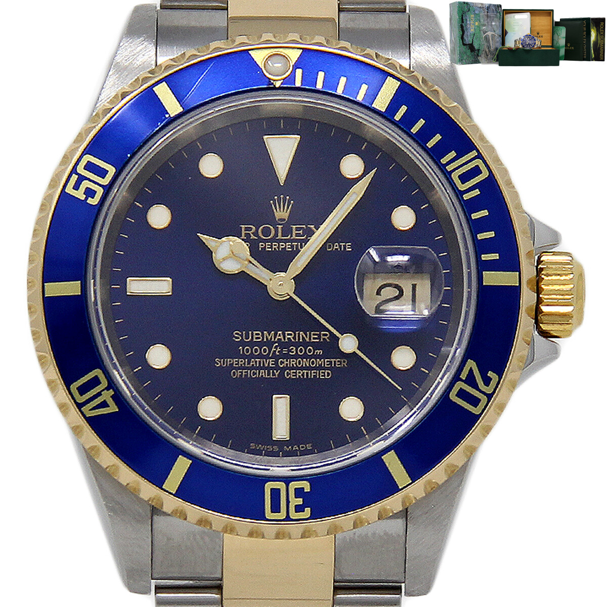 Rolex Submariner 16613 40mm Steel Gold Blue 2004 Box Papers 2-Year Warranty #1161-1
