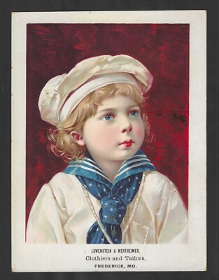 c1890 Lowenstein & Wertheimer Trade Card Young Sailor XL Format - Frederick, MD
