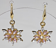 Fashion Snowflake Drop Earrings with Pink White Rhinestones NEW