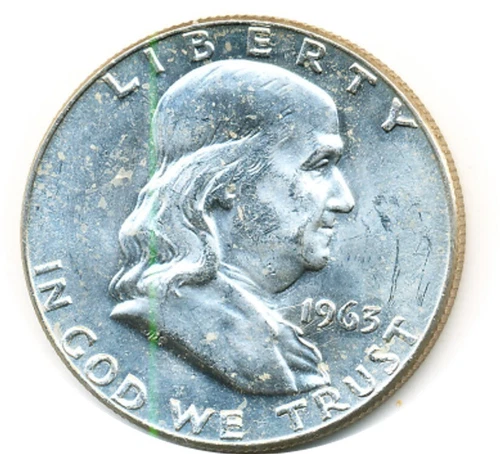 US Coin  1963-D  Franklin half Dollar ....gem BU full bell lines.........C 10313